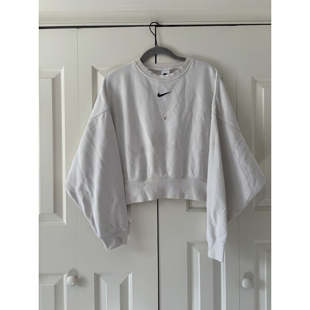Nike White Crop Sweatshirt S with Front Stain - Picture 2 of 7